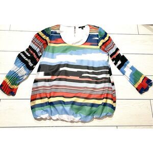 Milano women's striped multicolor top with‎ pleated sleeves size Medium